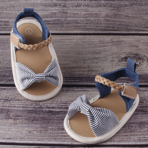 Baby Peuters Kids Meisje Zachte Kant Denim Boog Soft Sole Crib Peuter Zomer Prinses Sandalen Schoenen Leuke Mooie 1 pairs: Stripe Color / 0-6 months