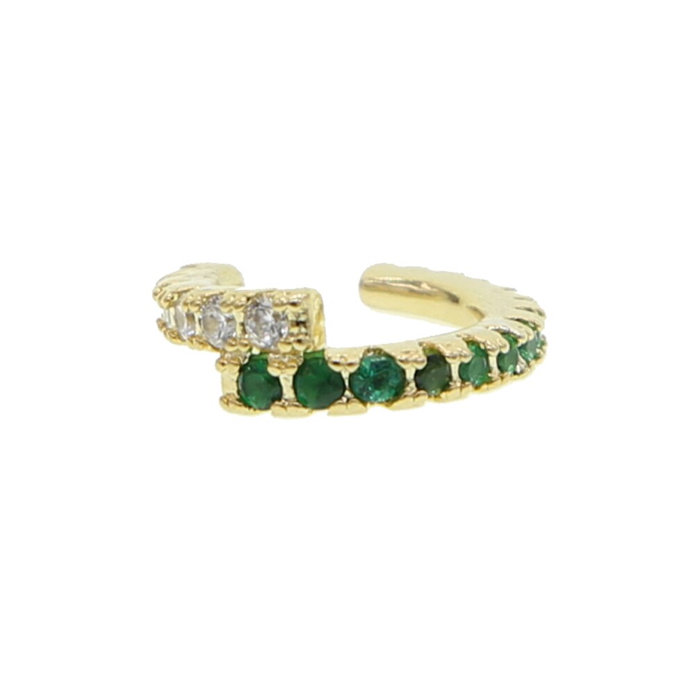 no piercing ear cuff colorful cubic zirconia simple clip earring cuffs: green