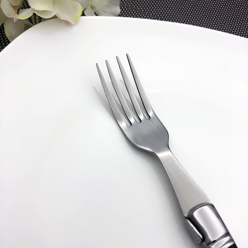 Laguiole-tenedores de acero inoxidable para carne, conjunto de tenedor de mesa para ensalada con mango de madera negra, de 9 pulgadas cubiertos de cocina, navidad