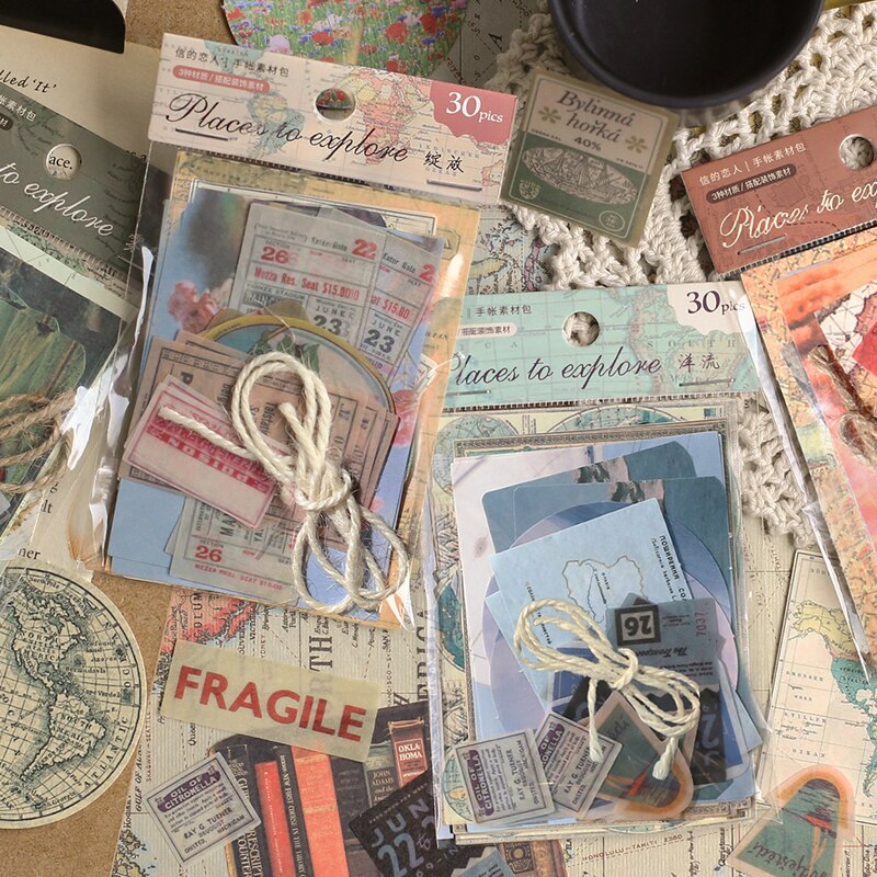 Paquete de Material de mapa antiguo de viaje, Material adhesivo, tarjetas de papel, álbum de recortes/fabricación de tarjetas/proyecto de diario, decoración de diario DIY