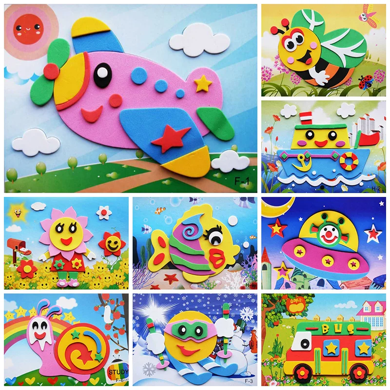 DIY Kreative Karikatur Ebene 3D EVA Schaum Aufkleber Puzzle 20 Stile Handgemachte FrüHenne Lernen Pädagogisches Spielzeug Für freundlicher freundlicher