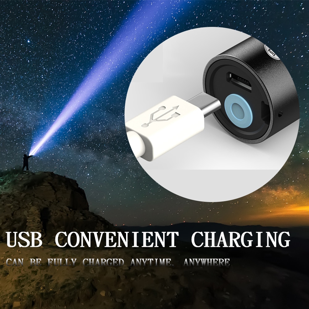 ZHIYU USB Rechargable Mini LED Flashlight 3 Lighting Modes Waterproof Torch Telescopic Zoom Stylish Portable Suit Night Lighting