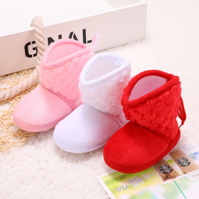 Newborn Kids Baby Boots Winter Plus Velvet Tie Flowers Warm Soft Cotton Booties Baby Girl Shoes 0-18M