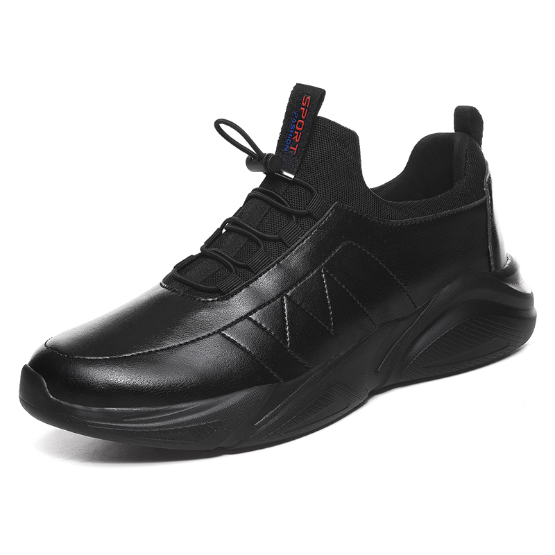 Forår efterår mænd ungdom fritidssko sort hvid fritidssko til drenge plus size herresko komfortable lædersneakers: Sort / 6.5