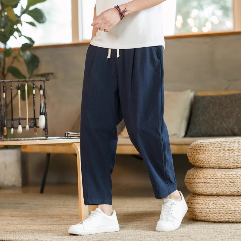 Neue männer Leinen Leichte Jogginghose Baumwolle Einfarbig Atmungs Jogger Männer ausgebeult Hosen Streetwear Lange Hosen Männer