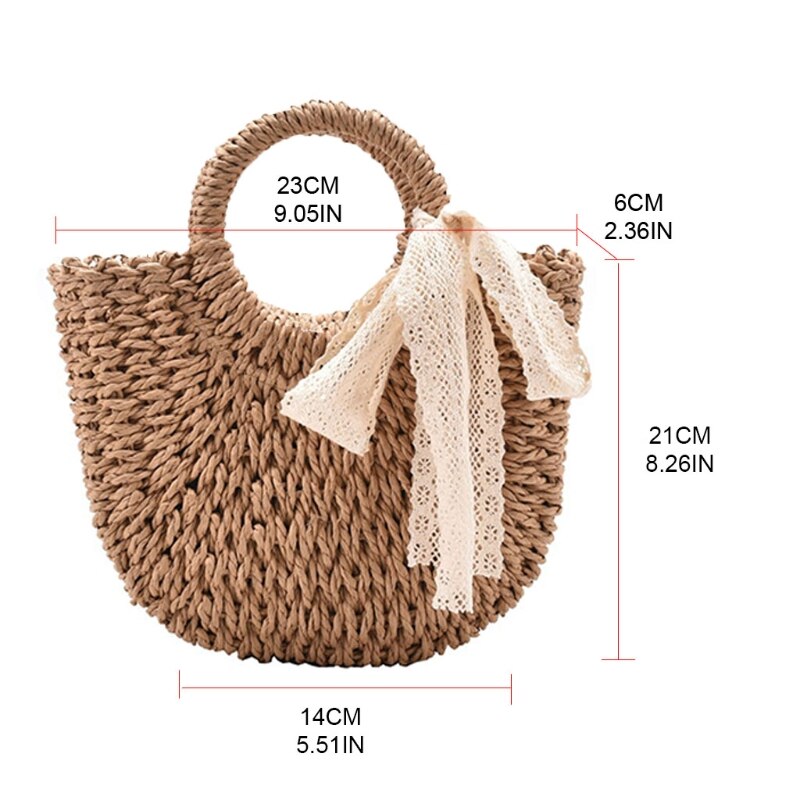 Women Straw Beach Tote Woven Summer Shoulder Bag Female Travel Vacation Casual Crossbody Handbag Drawstring Shopping Purse