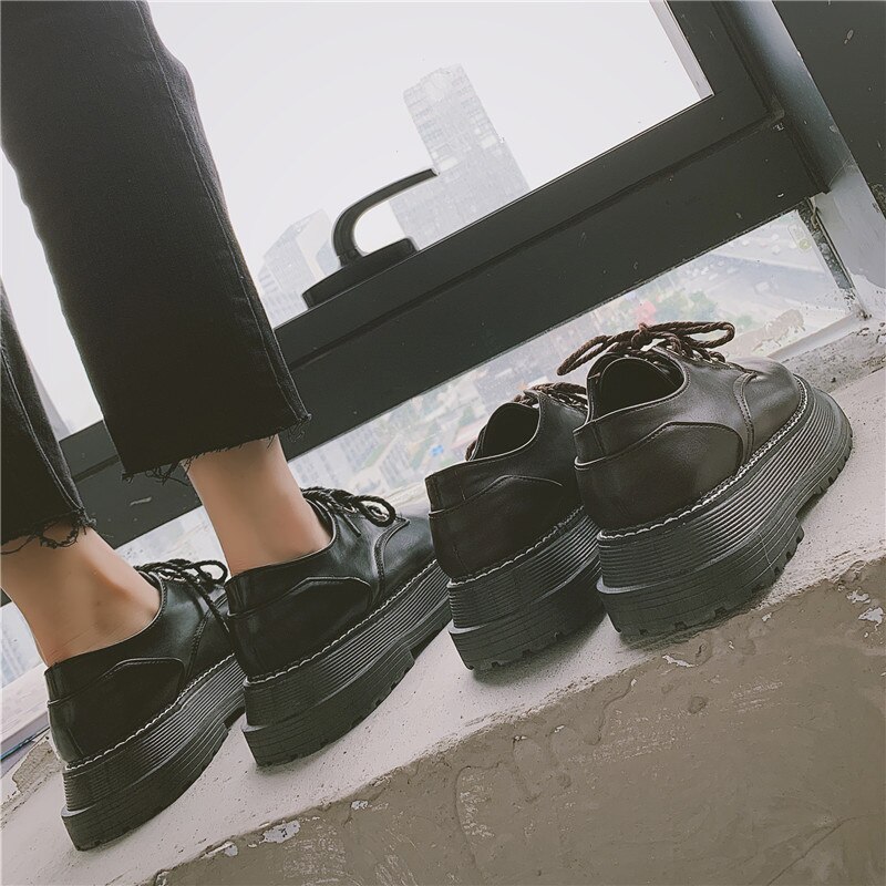 Japanse dikke zolen kant kleine schoenen trend britse stijl eenvoudige casual enkele schoenen damesschoenen