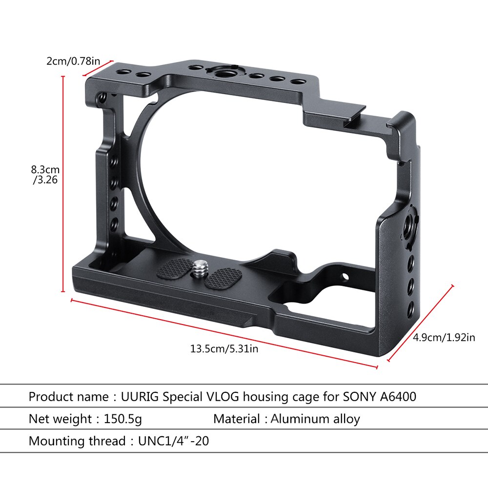 UURIG R008 Camera Cage Stabilizer accessories Housing Cage with Cold Shoe for Sony A6400 Microphone Fill Light Aluminum Alloy