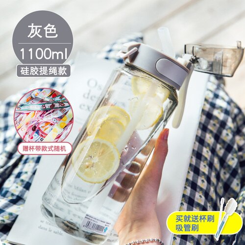 Transparent enkel vattenflaska kawaii söt snygg liten bärbar vattenflaska miljövänlig utomhus frasco drinkware  ab50wb: N -1100ml