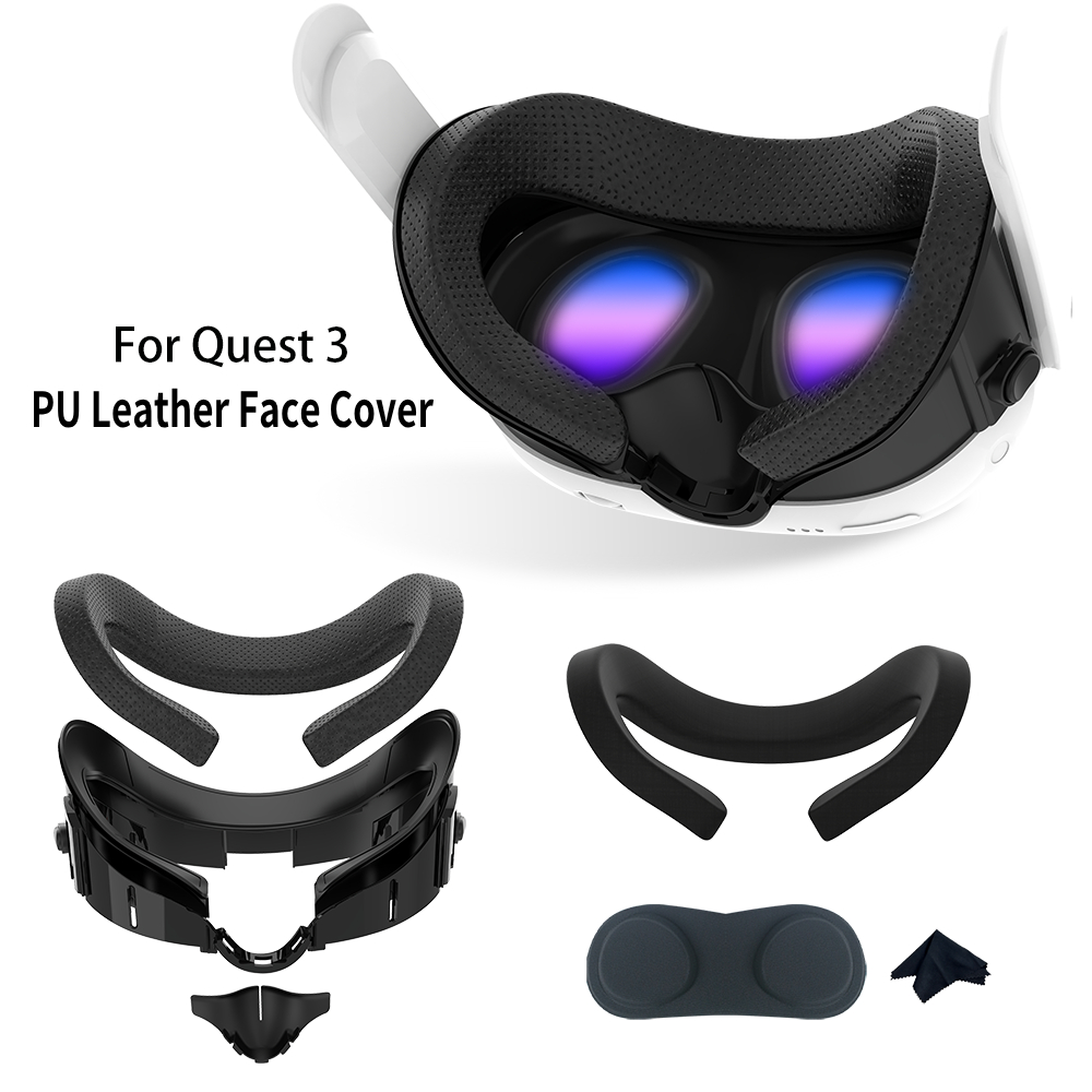 Gezichtsinterface gezichtsbedekking voor Meta Quest 3 VR met anti-licht neuskussentje PU lederen gezichtskussen voor Meta Quest 3-accessoires: Default Title