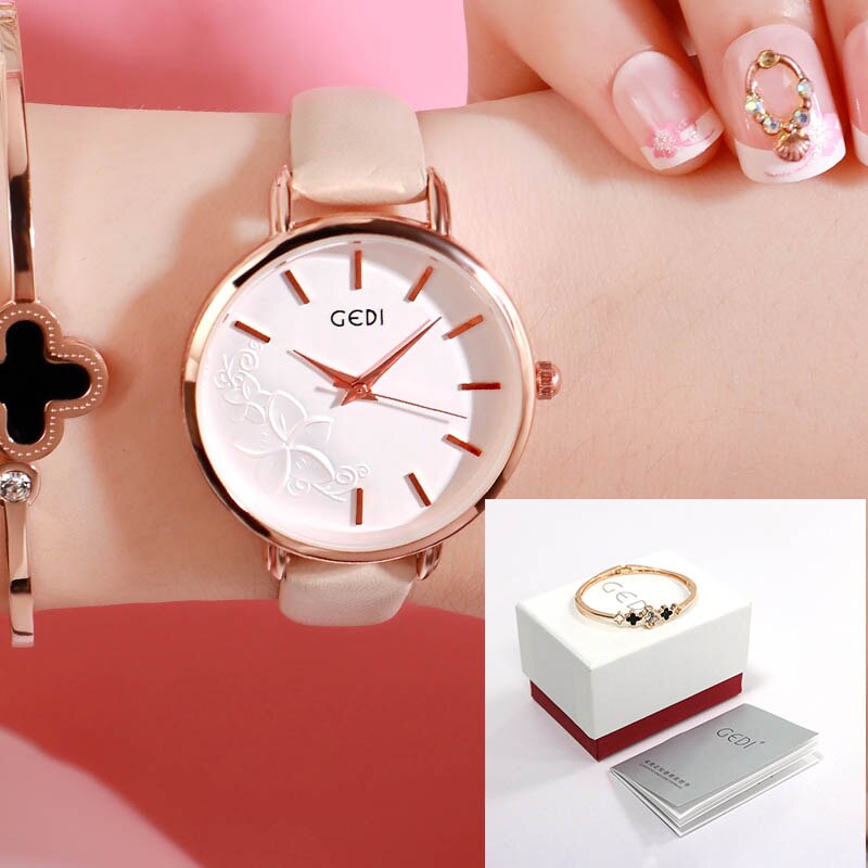 GEDI Frauen Uhr Ultra-dünne Quarzuhr Einfache Stil Geschäft Uhr Dame Lederband Uhr Frauen Armbanduhr Reloj mujer: nackt Kasten
