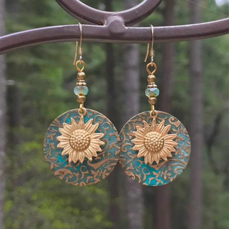 Bohemia chapado en oro girasol pendiente de pendientes de gota para boda para mujeres chica Bijoux