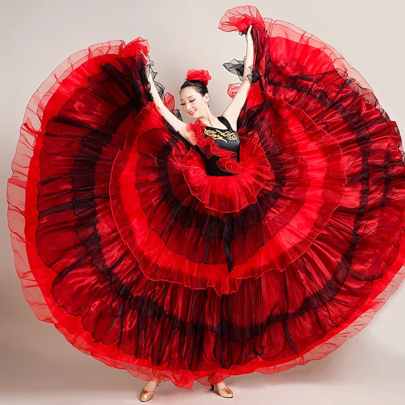 Plus Size Spanish Flamenco Dress Female Belly Dance Dress Gorgeous Stage Performance Team Wear Gypsy Costume