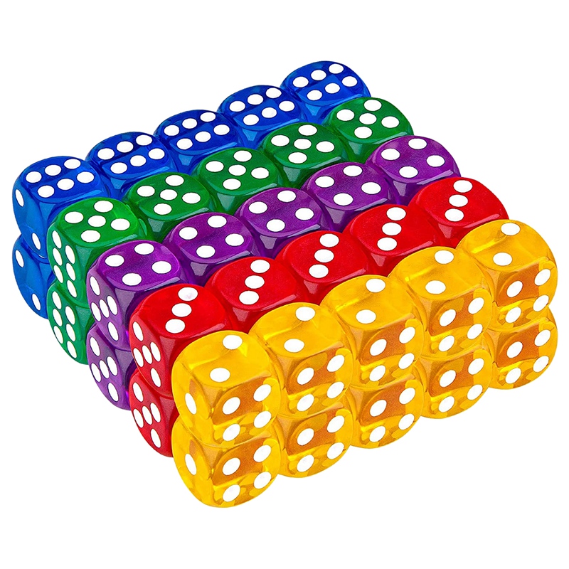 50Pack 14Mm Doorschijnende &amp; Solid 6-Zijdige Spel Dobbelstenen Voor Board Games, Activiteit, casino Thema, Onderwijs Math: Default Title