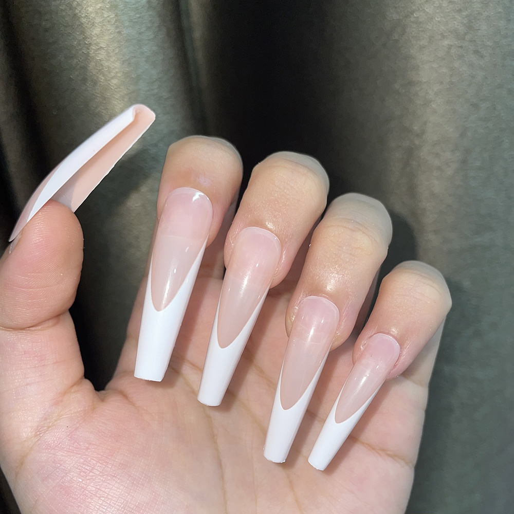 Faux-ongles longs Style français dégradé XXL, couverture complète, pointes en acrylique, amovibles à pression, 600 pièces, produit: 60FHXL-01