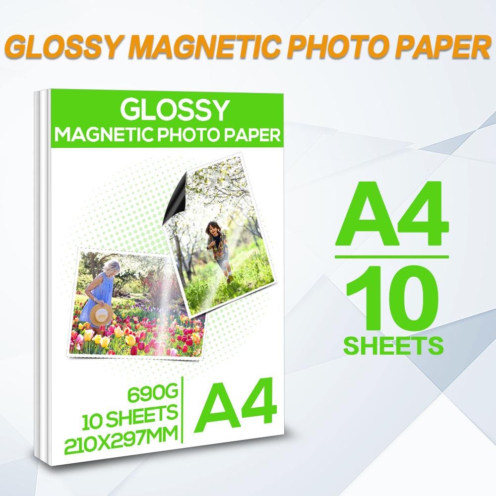 Labelwell 10 folhas a4 papel de foto magnético lustroso adesivos 690g adesivo brilhante foto papel para impressora a jato tinta diy geladeira ímã: 10 Sheets Glossy