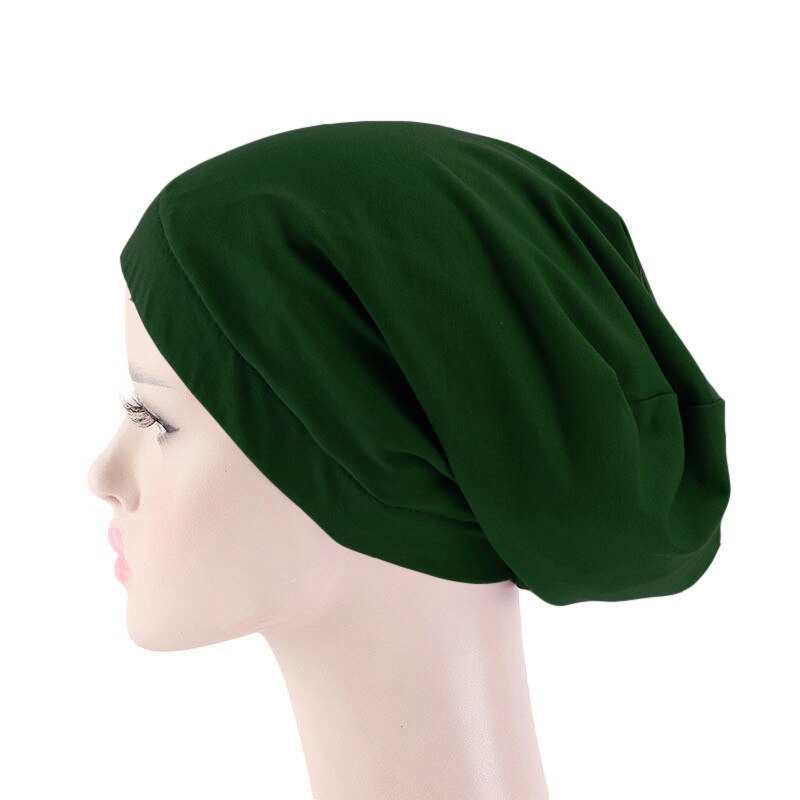 Bonnet en Satin élastique pour femmes musulmanes, Bonnet de perte de cheveux, Skullies, enveloppant la tête, chimio, Cancer, indien, Turban uni, à la: 06 Green