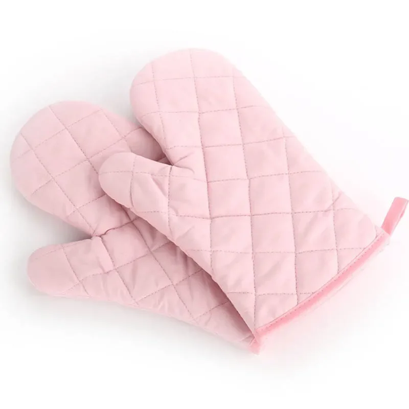 Non-slip Insulated Heat Resistant Kitchen Tool 1Pcs Microwave Oven Glove Mitten Baking Gloves Cotton: Pink