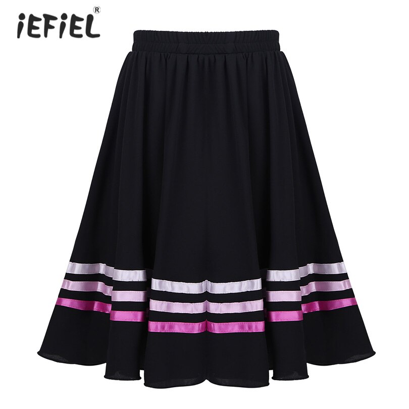 Jupes en mousseline de soie pour filles, taille élastique, Pull-On, rubans en cercle complet, jupe de Ballet, Costume de spectacle de danse sur scène