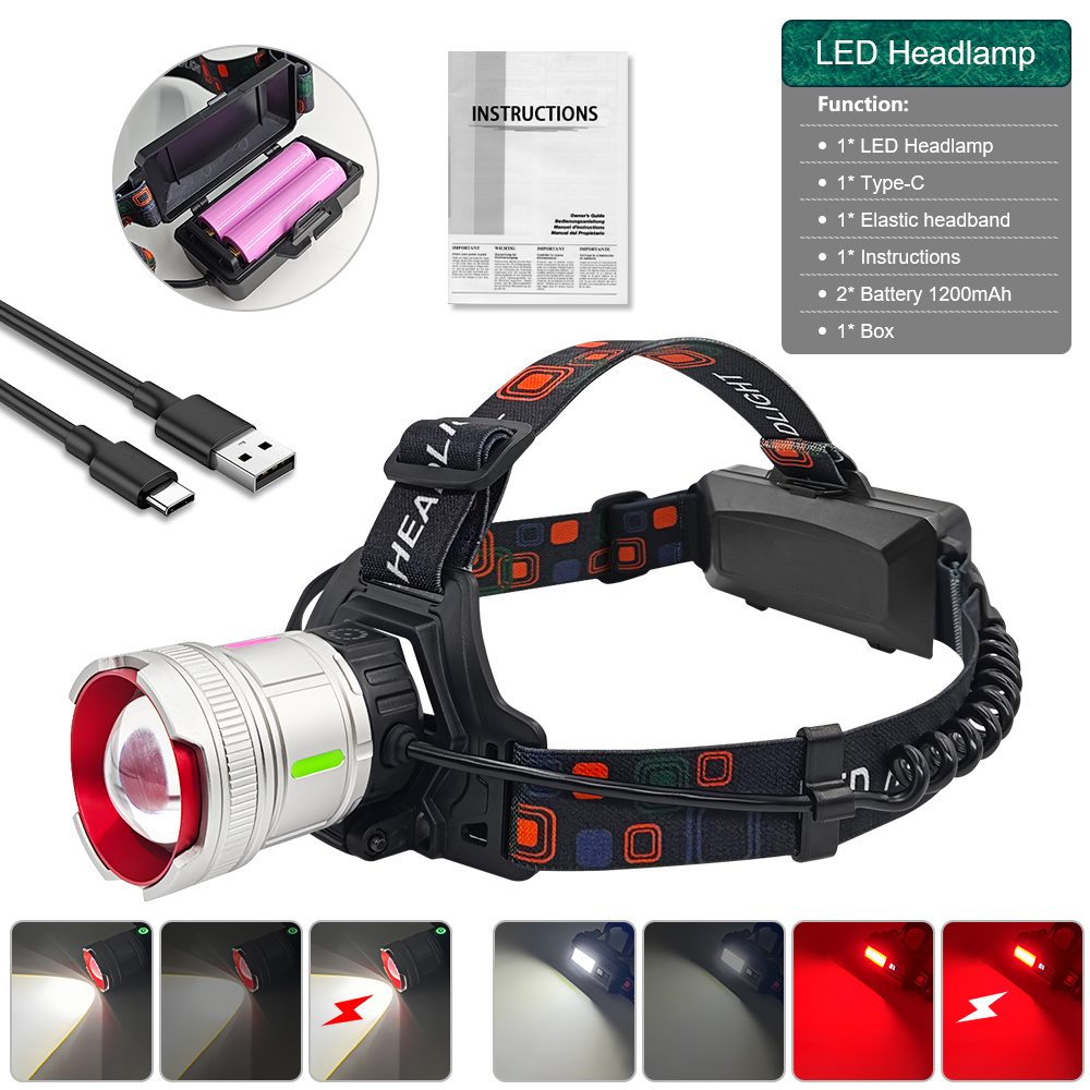 300000lm højtydende sensorer pandelamper bærbar genopladelig pandelampe led-hovedlommelygte 18650 batterier pandelampe camping vandreture: Blå