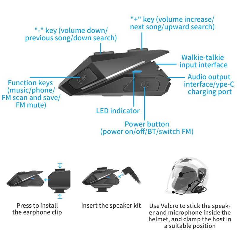 JaJaBor cuffia per casco moto impermeabile Wireless Bluetooth 5.0 vivavoce Radio FM moto auricolare lettore musicale altoparlante