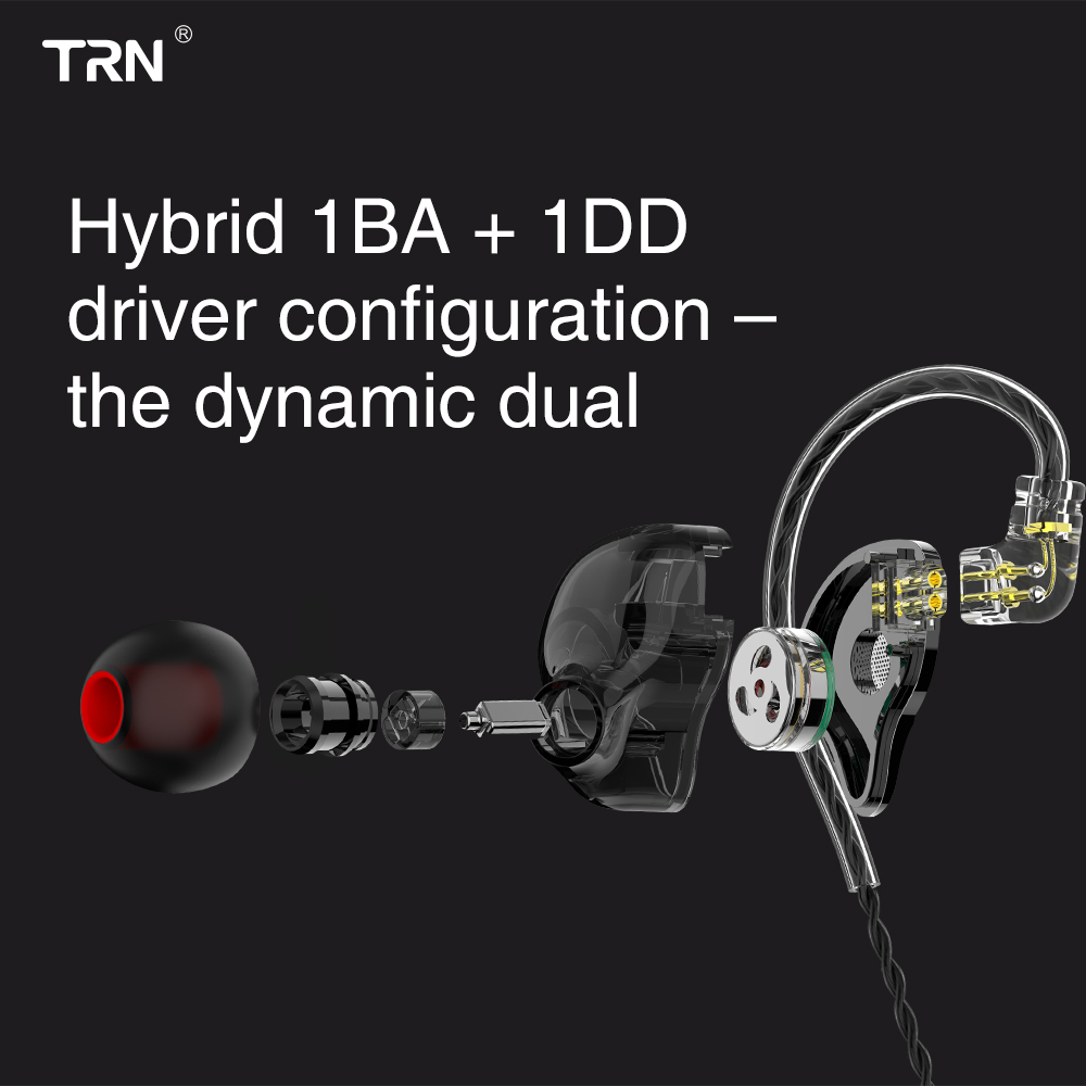 Trn st1 1dd + 1ba fone de ouvido híbrido, de alta fidelidade, monitor dj, para corrida, esporte, cabo destacável, zst es4 v80 v90