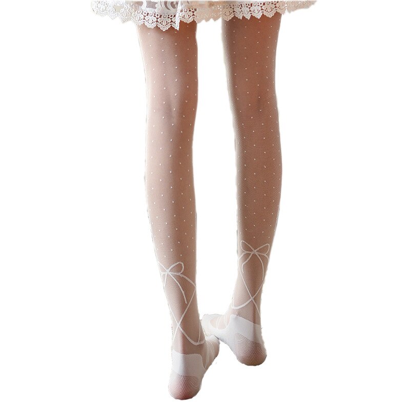 Medias de Lolita con lazo para mujer, pantimedias finas de jacquard con lazo, para otoño