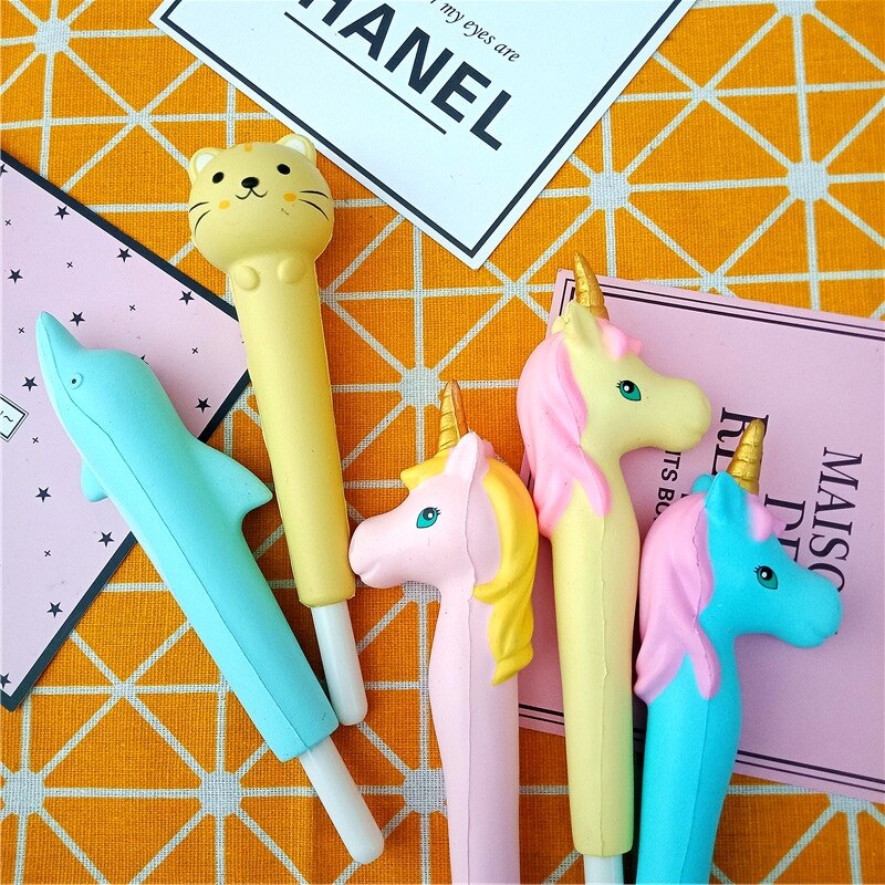 Novelty Soft Squishy Ballpoint Pen Cap Topper Ice cream Unicorn Cat Ballpen Learning Office Stationery Supplier