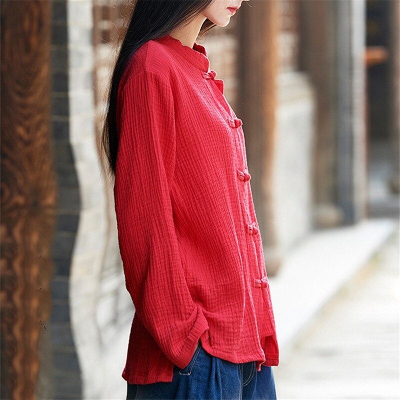Chemise traditionnelle chinoise pour femmes, chemisier femme, top cheongsam, kimono cardigan en lin, vêtements traditionnels chinois, TA984
