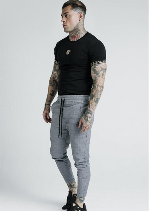 Herr polyester rutig flocktryck avslappnad tunna sik siden sweatpants street hip-hop slimmade byxor
