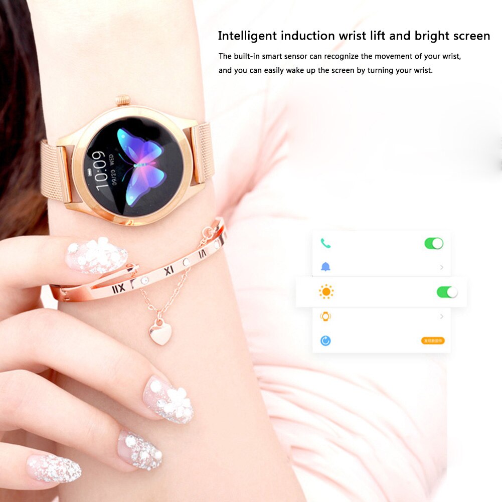IP68 Wasserdichte Intelligente Uhr Frauen SchöNe Armbinde Herz Bewertung Monitor Schlaf Überwachung Smartwatch Verbinden IOS Android KW10 Band