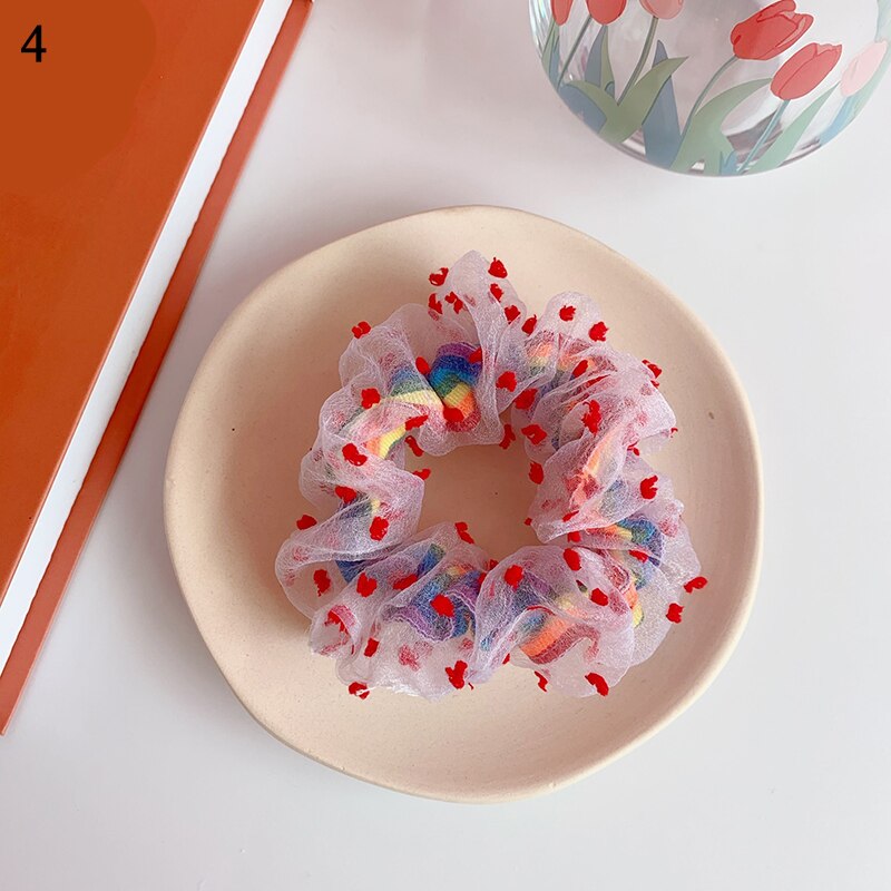 Corea mujeres elástico Kawaii bandas de encaje para el cabello Tie Girls Mesh Scrunchie coleta transparente Arco Iris accesorios para el cabello Headwe: 4