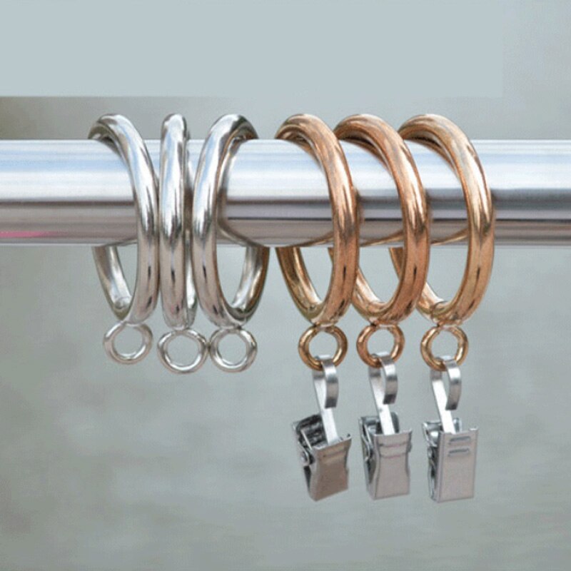 Lot de 10 anneaux de rideau en métal doré, argent, noir, Clip pour rideau de douche, fenêtre, accessoires décoratifs, outil de décoration pour la maison, anneau de suspension en métal