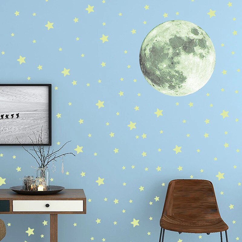 Lichtgevende Maan Sterren Astronaut Plafond Muurstickers Slaapkamer Woonkamer Glow Decals Noctilucent Stickers Home DIY Decoratie