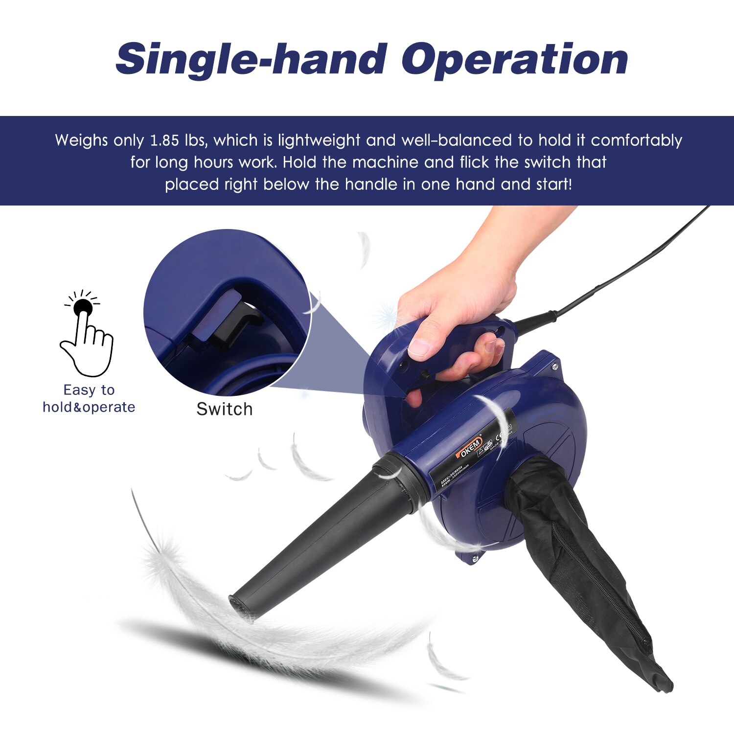 Electric Leaf Blower Corded 3-in-1 Yard Blower Vacuum 600W Powerful Vacuum Cleaner for Car Portable Air Pump for Inflatables