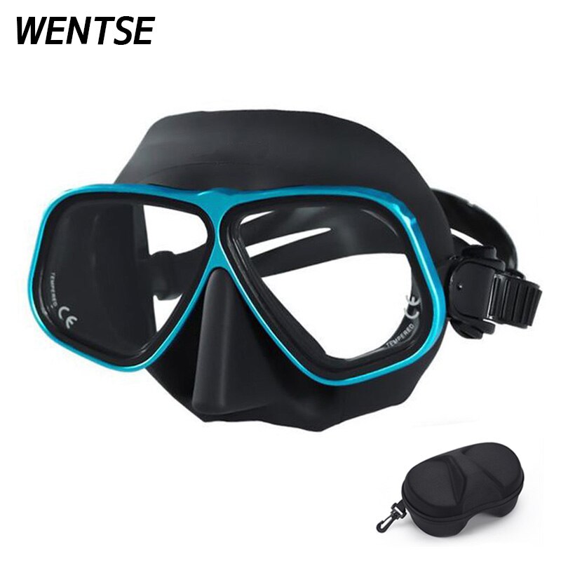 Color Alloy frame free diving goggles scuba full face mask wet tube kit Snorkeling equipment Ultra low volume Free-dive: Black blue 01