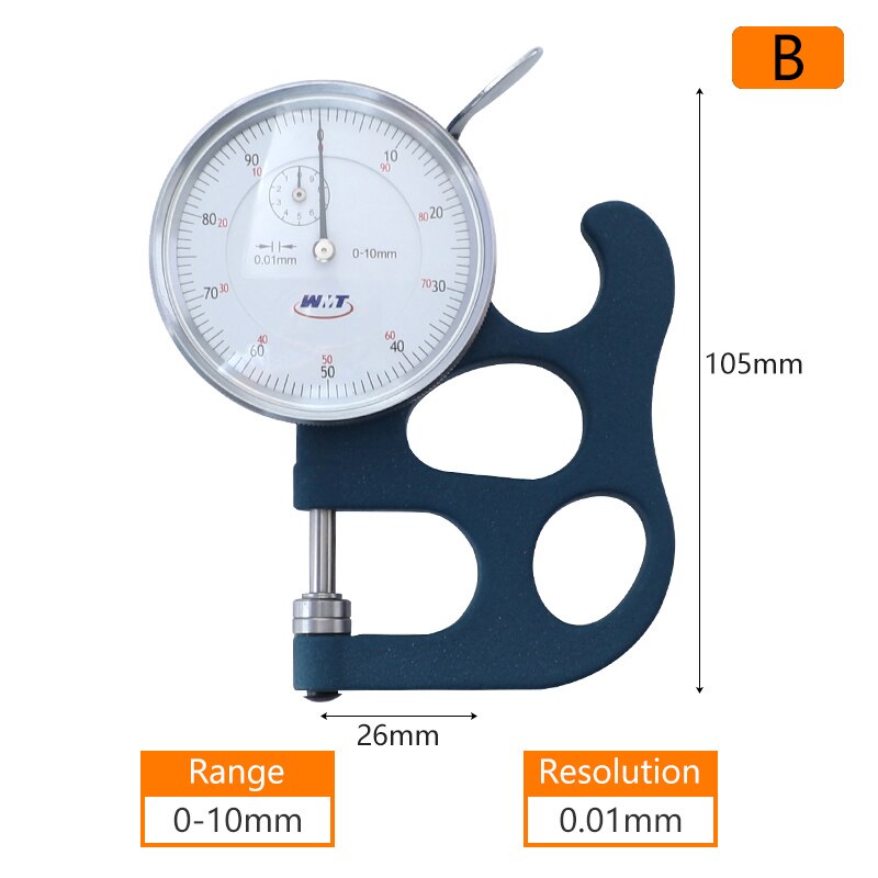 Urtavla tjockleksmätare 0-10mm/0.01mm vit stålsond tjockleksmätare för mjukt material rör väggtjocklek mätverktyg: 0-10 x 26mm