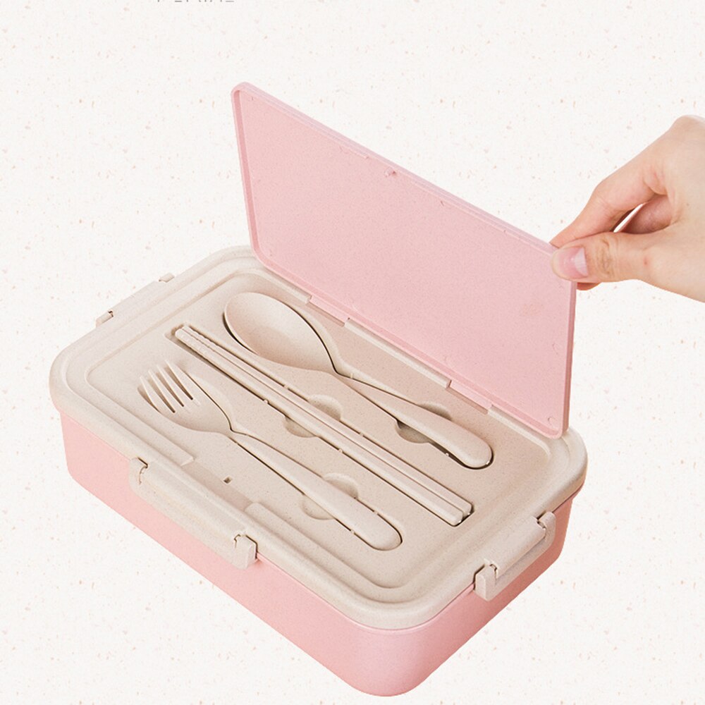Japanese-style 3 Grid Plastic Rectangle Child Kids Student Insulated Container Bento Lunch Food Box