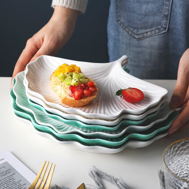 Nordisk vind uregelmæssig ginkgo blad keramik plade vestlige måltid plade smykker modtager dekorative plade dessert plade