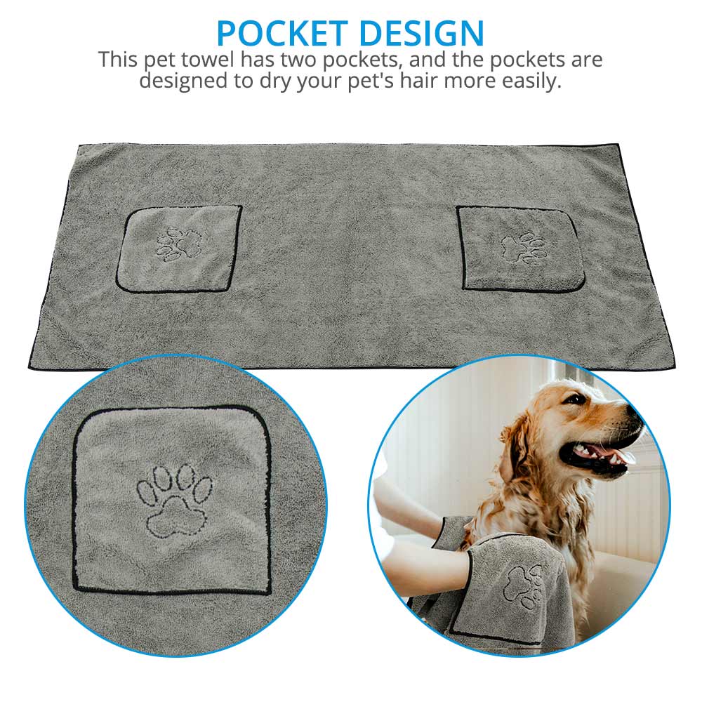 Asciugamani da bagno per cani per animali domestici Perros per cani cucciolo di gatto microfibra asciugamano per asciugatura per animali domestici Super assorbente coperta con fornitura per la pulizia della tasca
