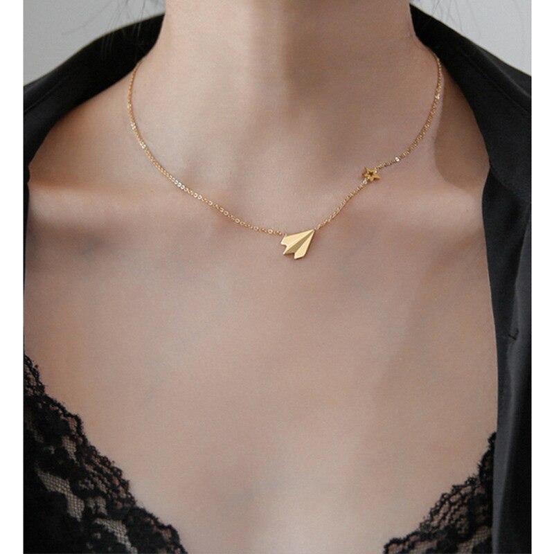 Sexy Airplan Star Choker Gouden Hanger Ketting Vrouw Sieraden Mode Elegante Titanium Rvs Accessoire Niet Vervagen