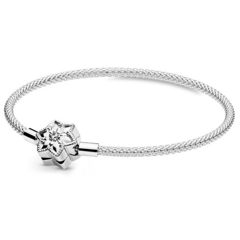 Original Moments Bright Snowflake Stars &amp; Galaxy Clasp Bangle Fit 925 Sterling Silver Bracelet Bead Charm DIY Jewelry: 2 / 19cm