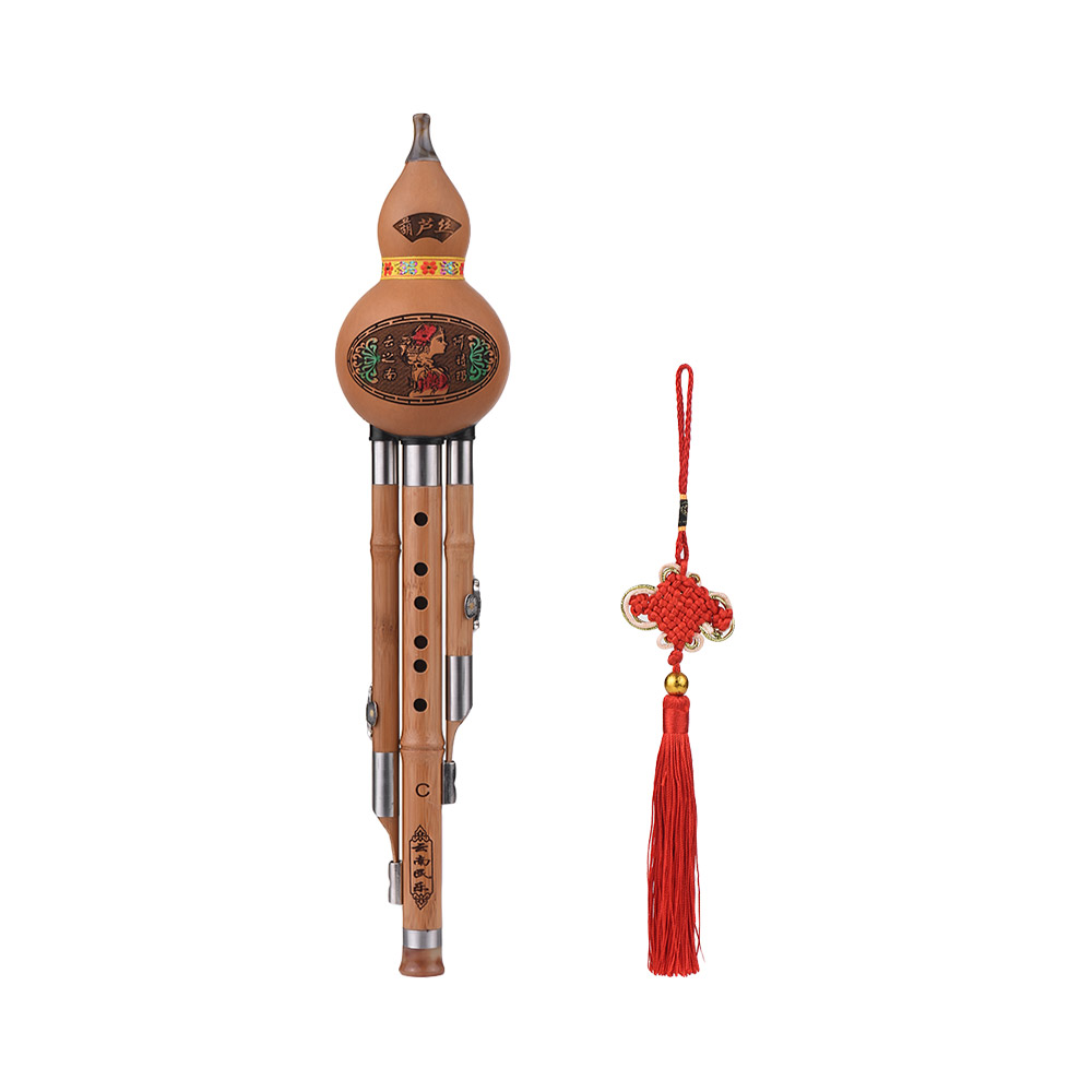Trible c-key Hulusi-botella de flauta Cucurbit, tubos de bambú, calabaza, instrumento tradicional chino con nudo chino, estuche de transporte