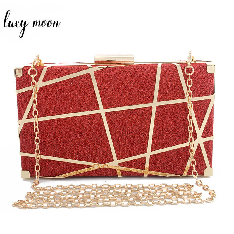 Mode Geometrische Hollow Out Patroon Vrouwen Avond Clutch Bag Vrouwelijke Metalen Ketting Handtas Dag Koppelingen Wedding Party Purse ZD1151