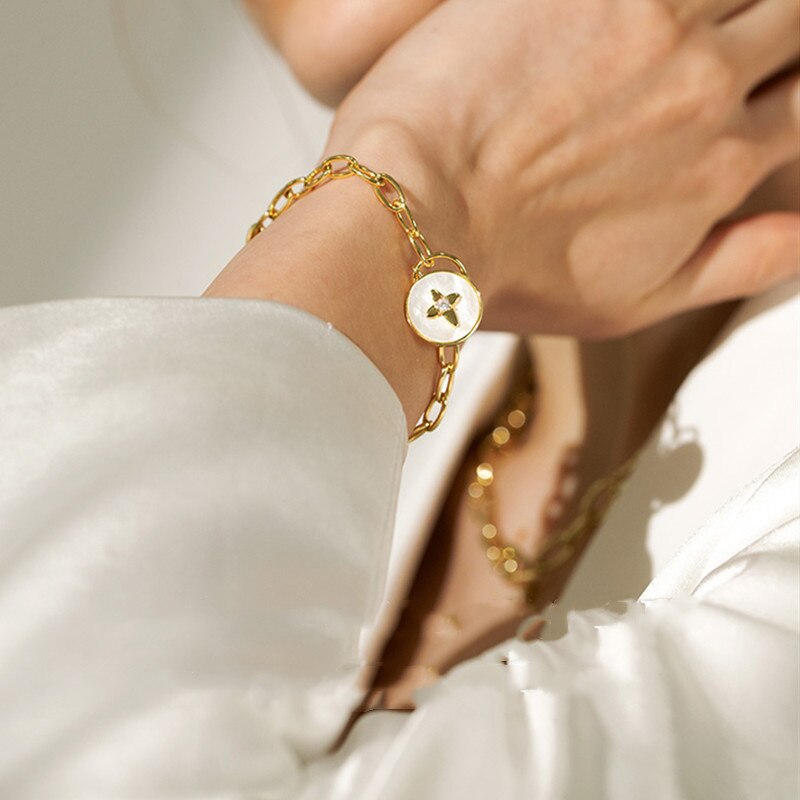 Natuurlijke ronde witte schelp moeder ketting overdreven gouden bloem ot type ster dikke ketting