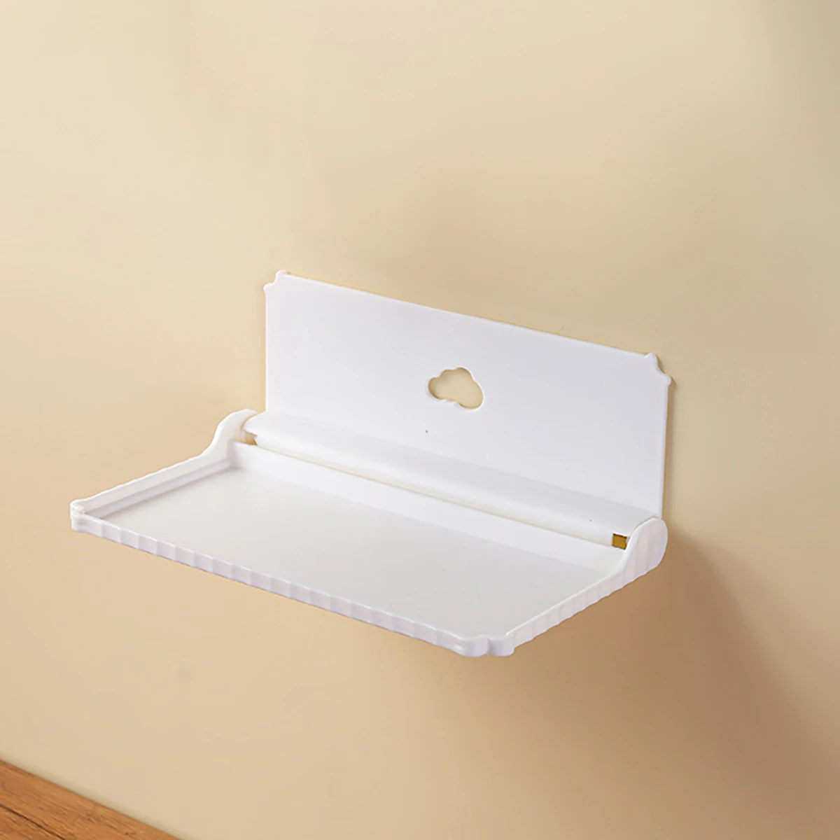 Hvit, sammenleggbar veggmontert hylle uten slagg, brukt til baderom, nattbord, sammenleggbar oppbevaringshylle til mobiltelefon, magisk verktøy: Hvit