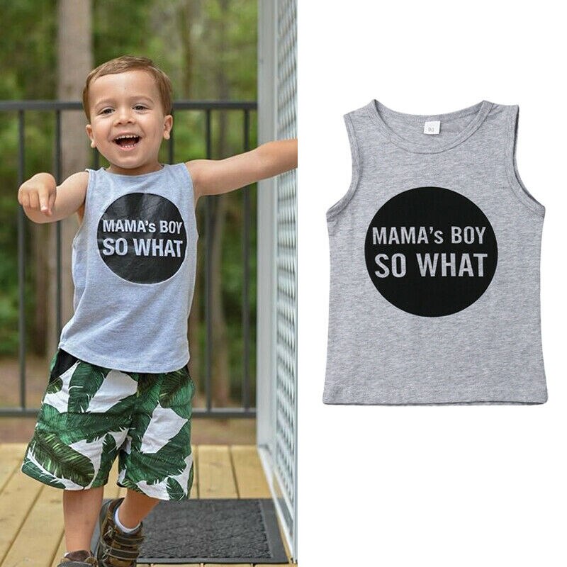 Baby zomerkleding 1-7y peuter kinderen jongens casual t-shirts tops katoenen vest letterprint mouwloze tops shirt outfit