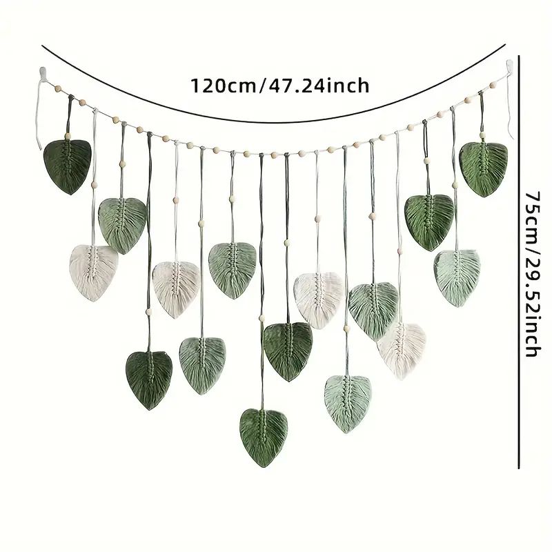 Boho Home Decoration, Macrame Tapestry Macrame Leaf Feather Muur Hangende Decor voor Woonkamer Slaapkamer, Boho Wall Art Home Decor