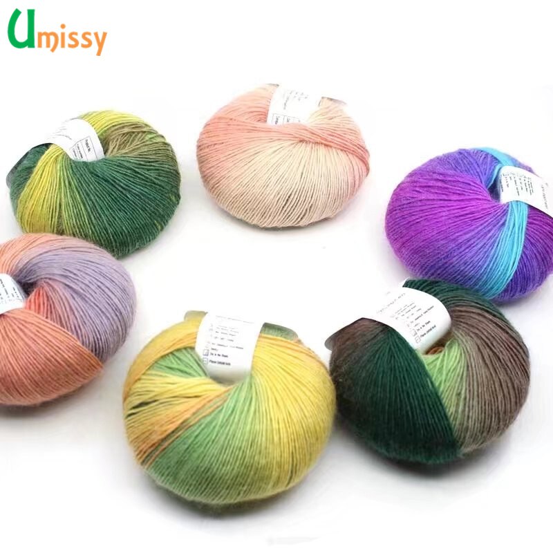 2pcs Cashmere Yarn Knitted Chunky Hand-Woven Woolen Rainbow Colorful Knitting Scores 100% Wool Yarn Needles Crochet Weave Thread