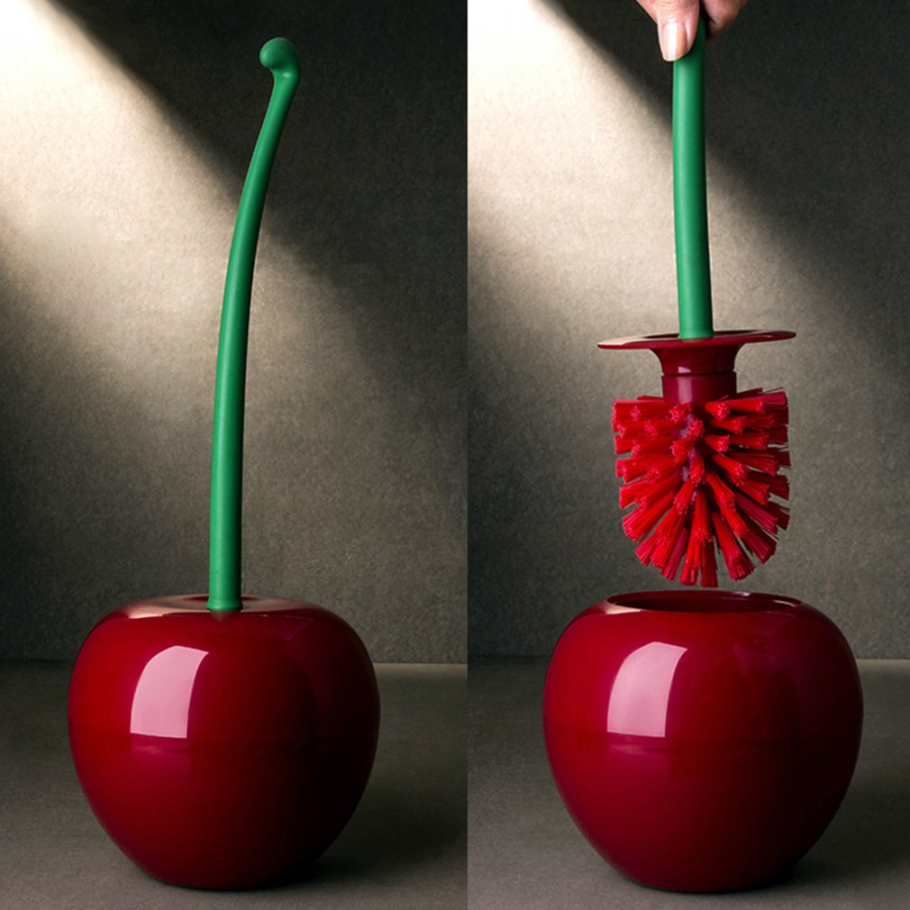 Dejlig kirsebærformet toiletbørste toiletbørste & holder sæt mooie cherry vorm toilet borstel: Vin rød og rød